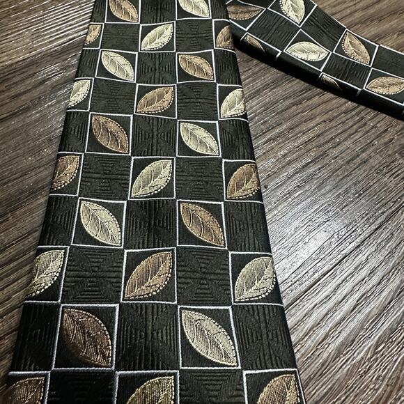 BUGATCHI UOMO Silk Leaf Tie Made in Italy Green Bronze Metallic - Picture 4 of 12